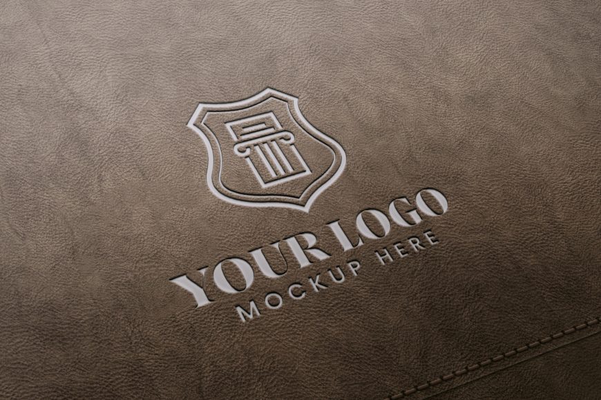 Brown leather stamp logo mockup by GraphicsFamily
