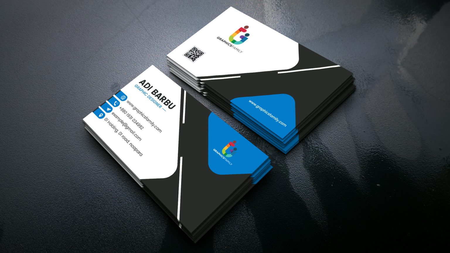 White, Black and Blue Business Card Template – GraphicsFamily