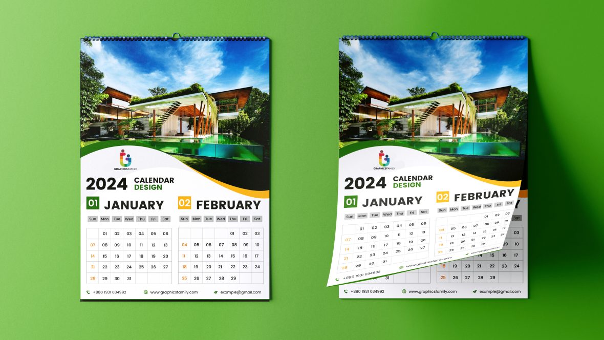 Creative photography wall calendar design template 2024