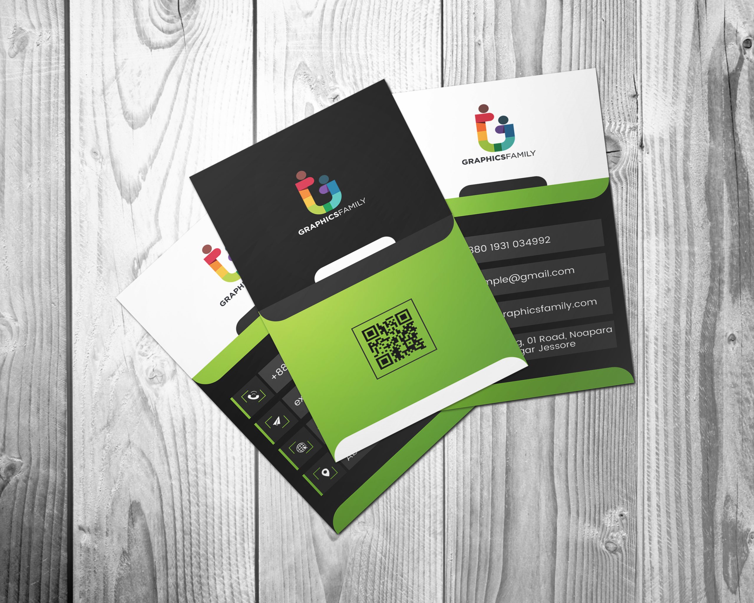 Download Visiting Card Design with Green , Black and White