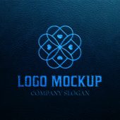 Embossed Stamping Logo Mockup on Dark Blue Leather Background