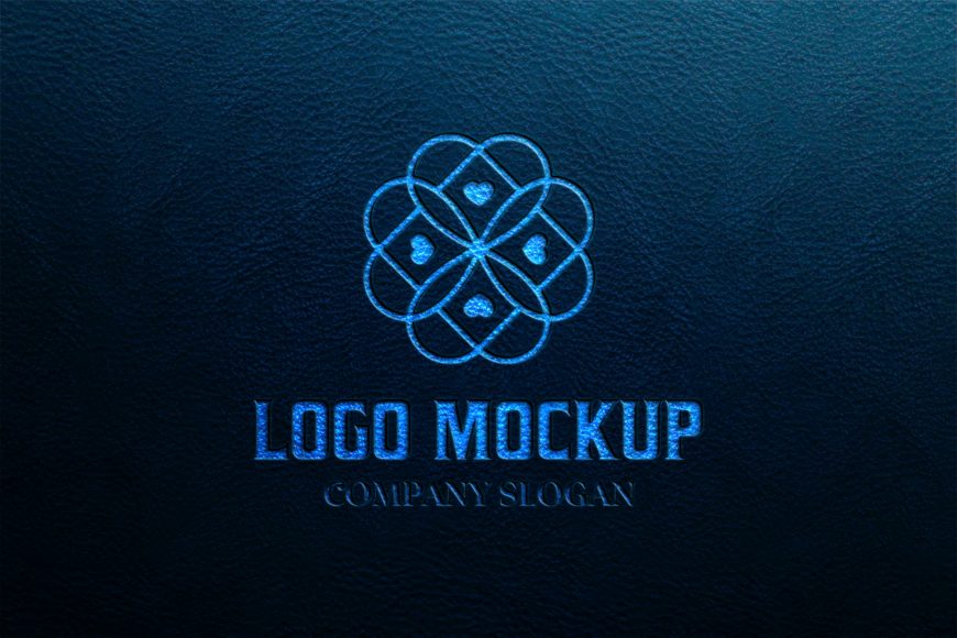 Embossed Stamping Logo Mockup on Dark Blue Leather Background
