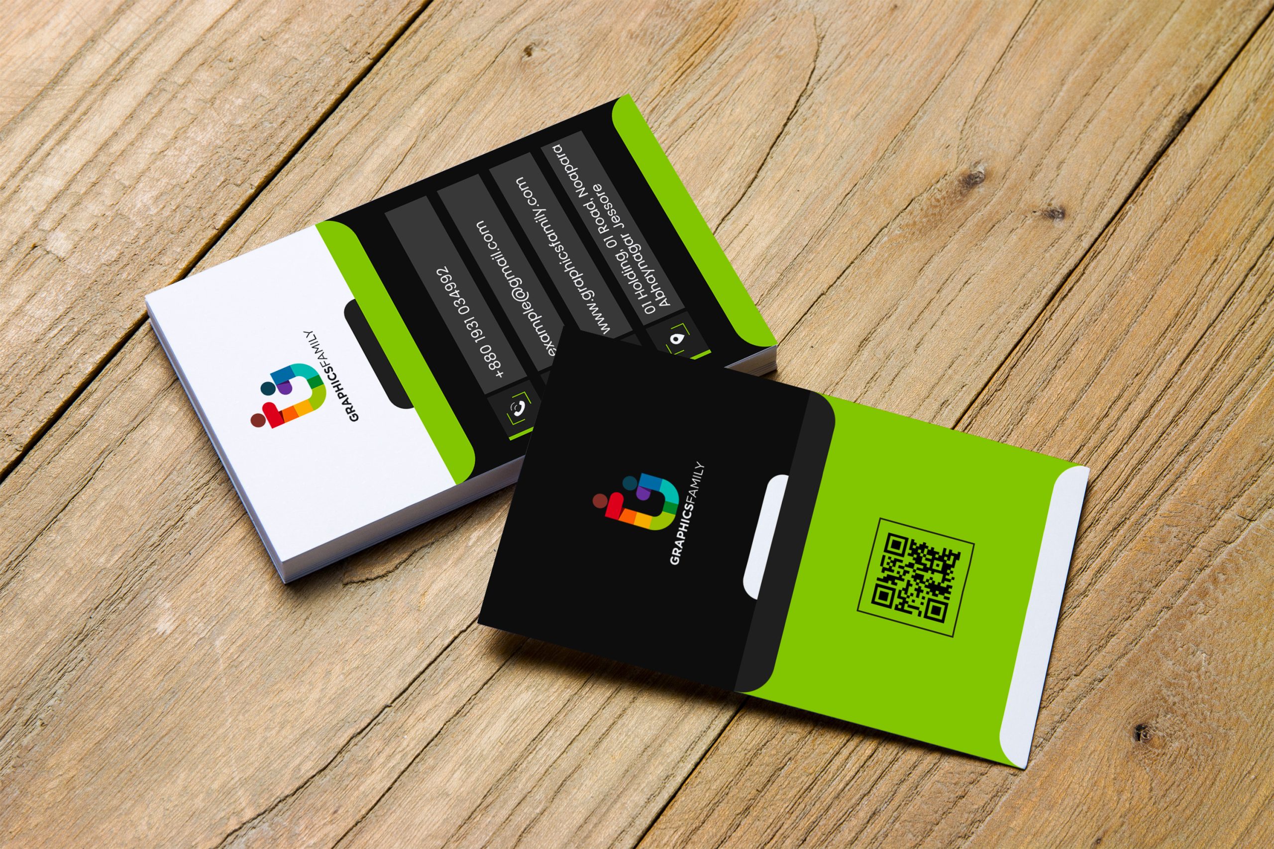 Free Visiting Card Design with Green , Black and White