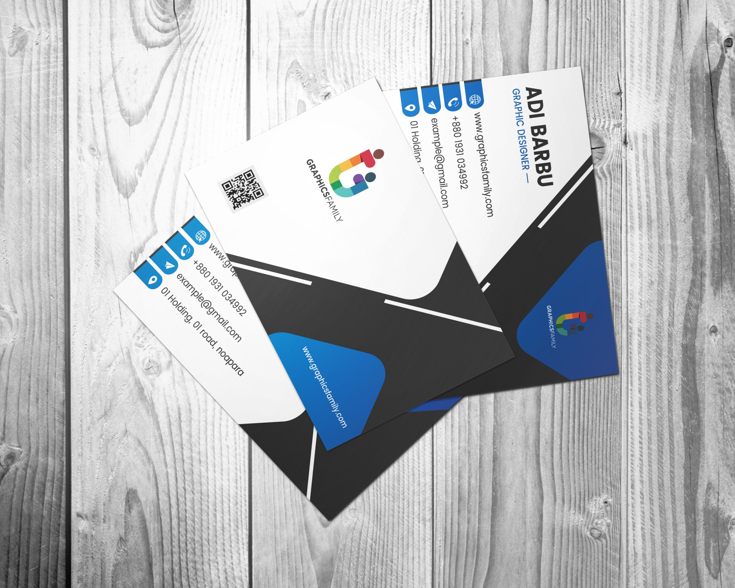 Free White, Black and Blue Business Card Template