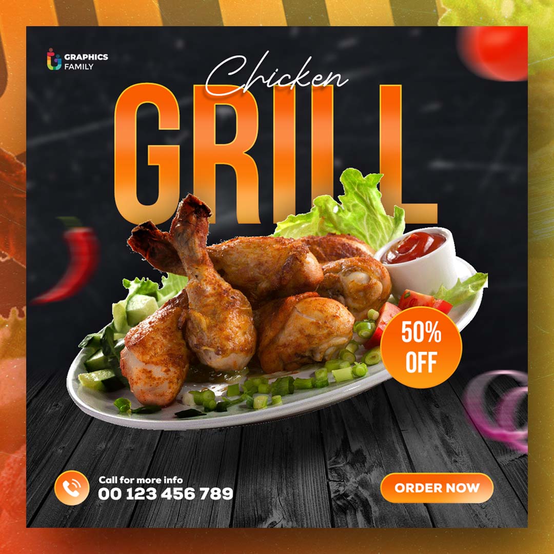 Grill, fast-food, restaurant social media post template design –  GraphicsFamily