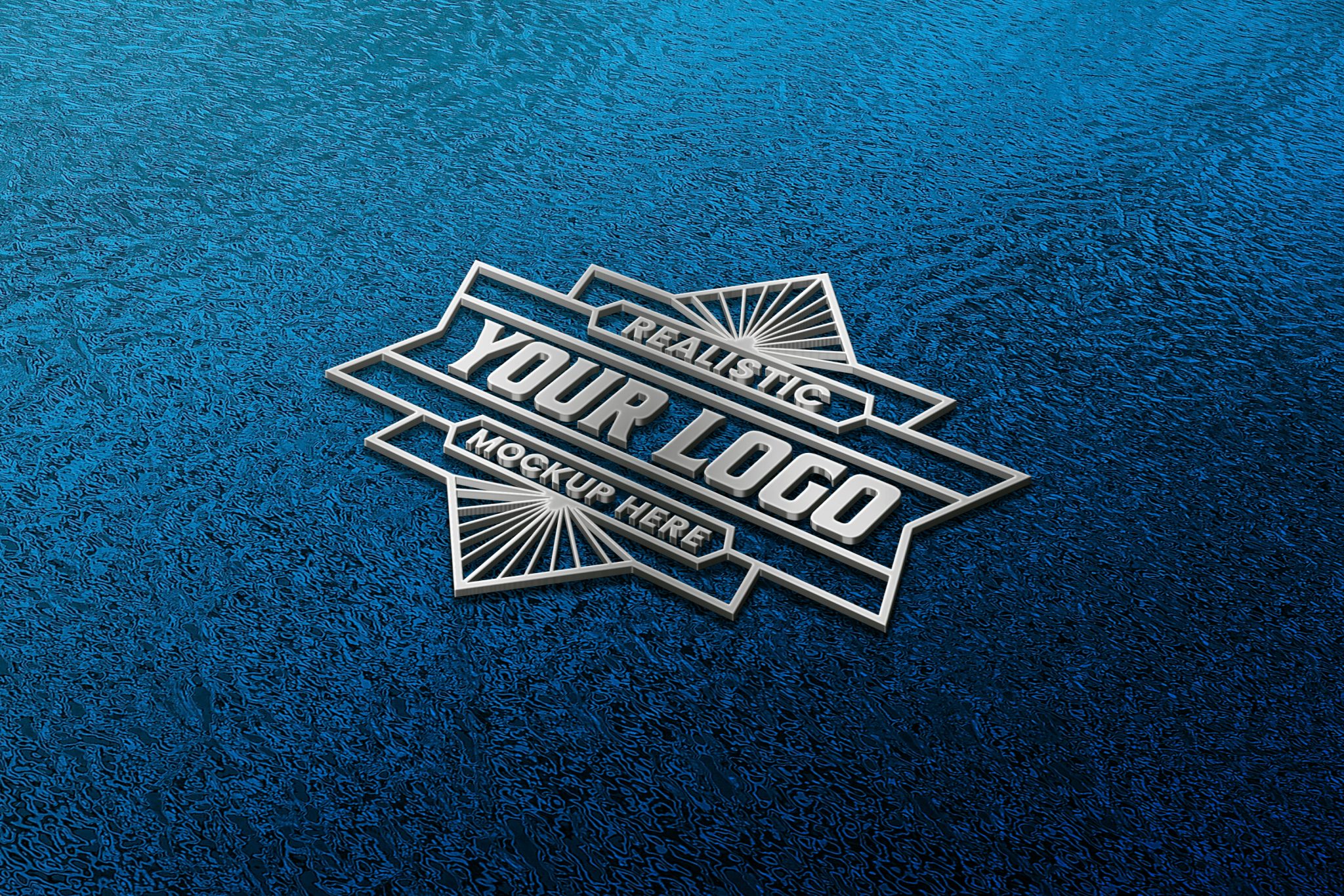 Silver Metallic Logo Mockup On Blue Foil Background GraphicsFamily
