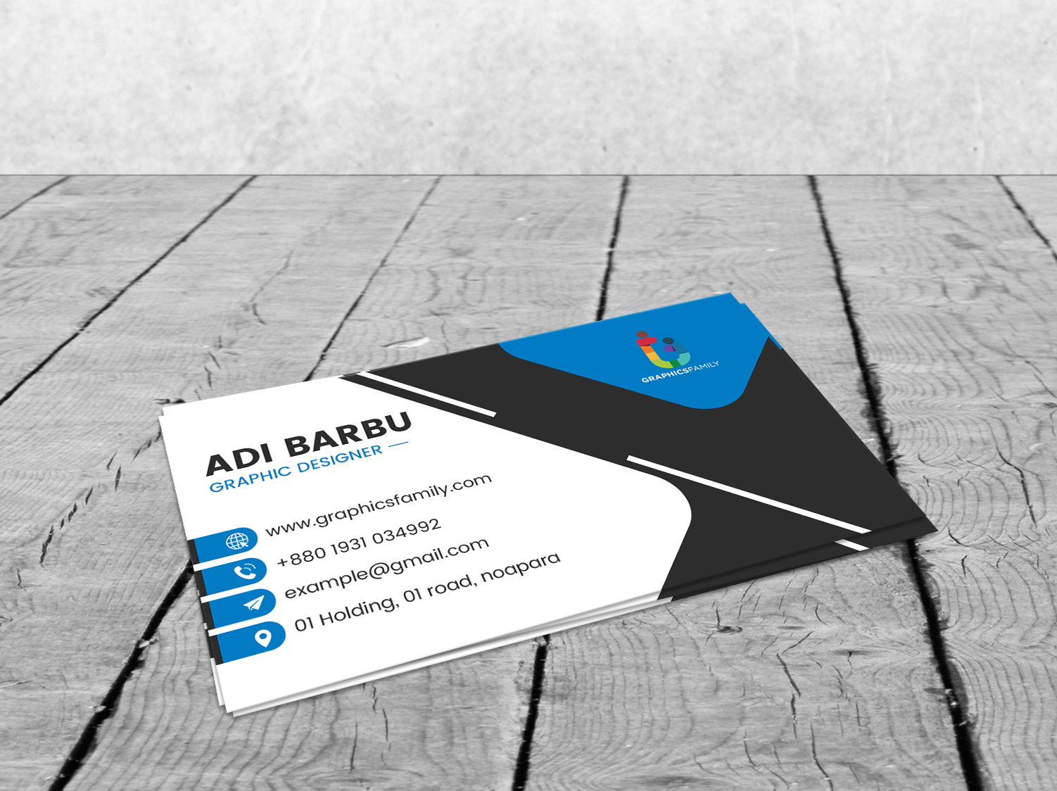 White, Black and Blue Business Card Template Download