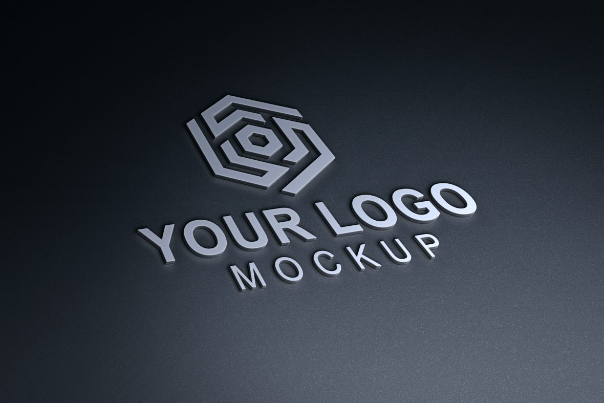 3D Metallic Logo Mockup On Dark Surface Background