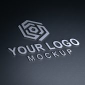 3D Metallic Logo Mockup On Dark Surface Background