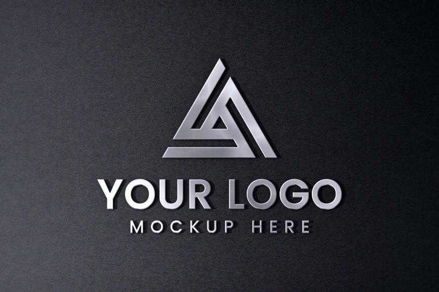 3D metallic Logo mockup on Black Wall Surface
