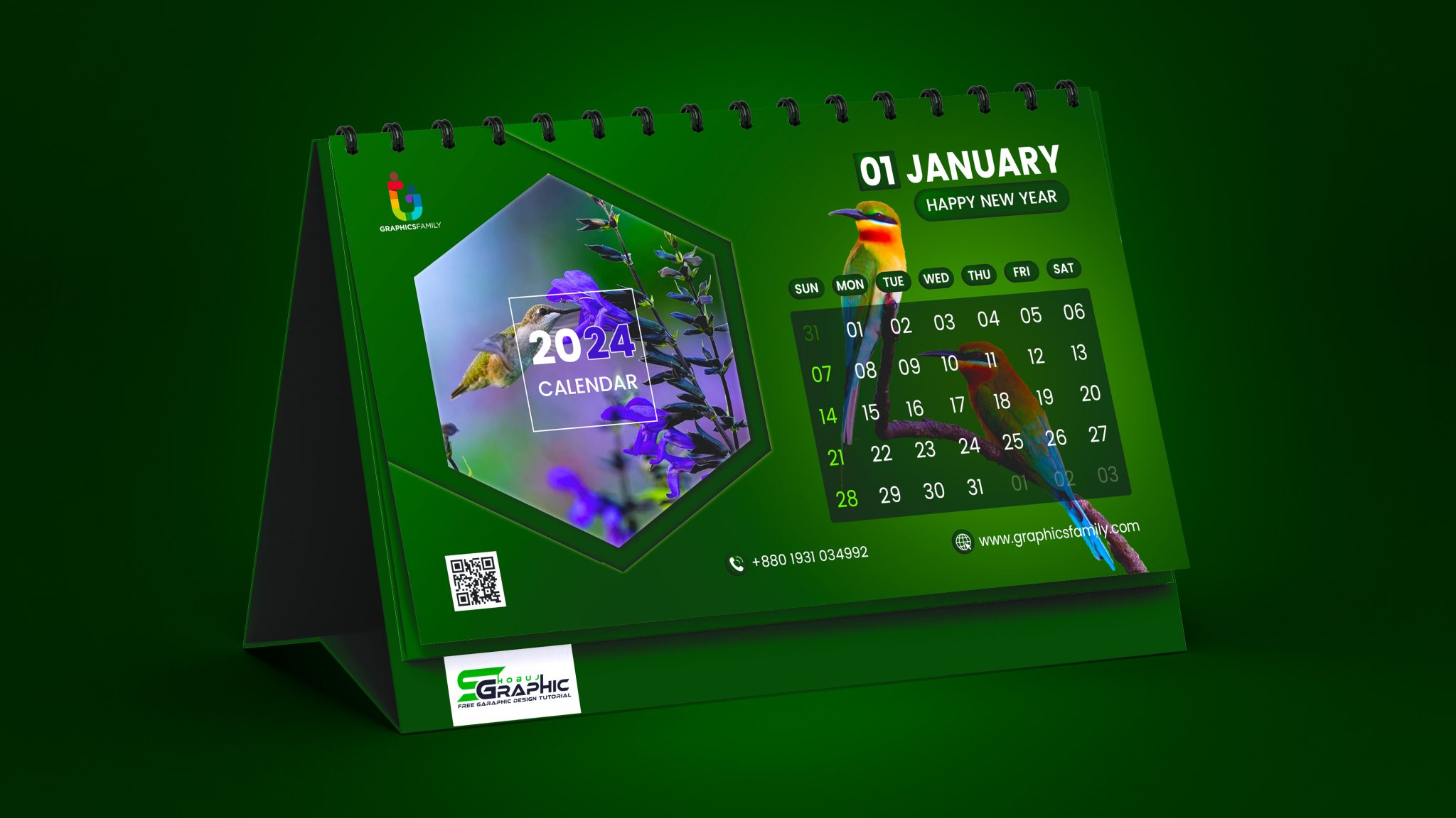 Free 2024 Green Desk Calendar Design GraphicsFamily