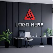3D logo mockup on office room black wall