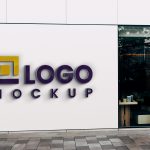 3D glass effect logo mockup on Company outside wall