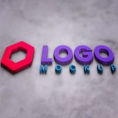 3D logo mockups with metal and glass effects