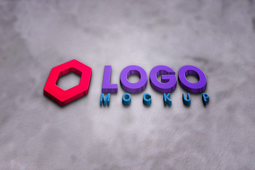 3D logo mockups with metal and glass effects