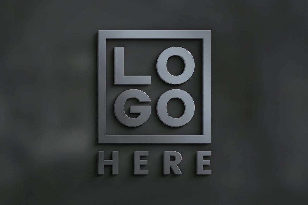 Photorealistic 3D logo mockup on dark background