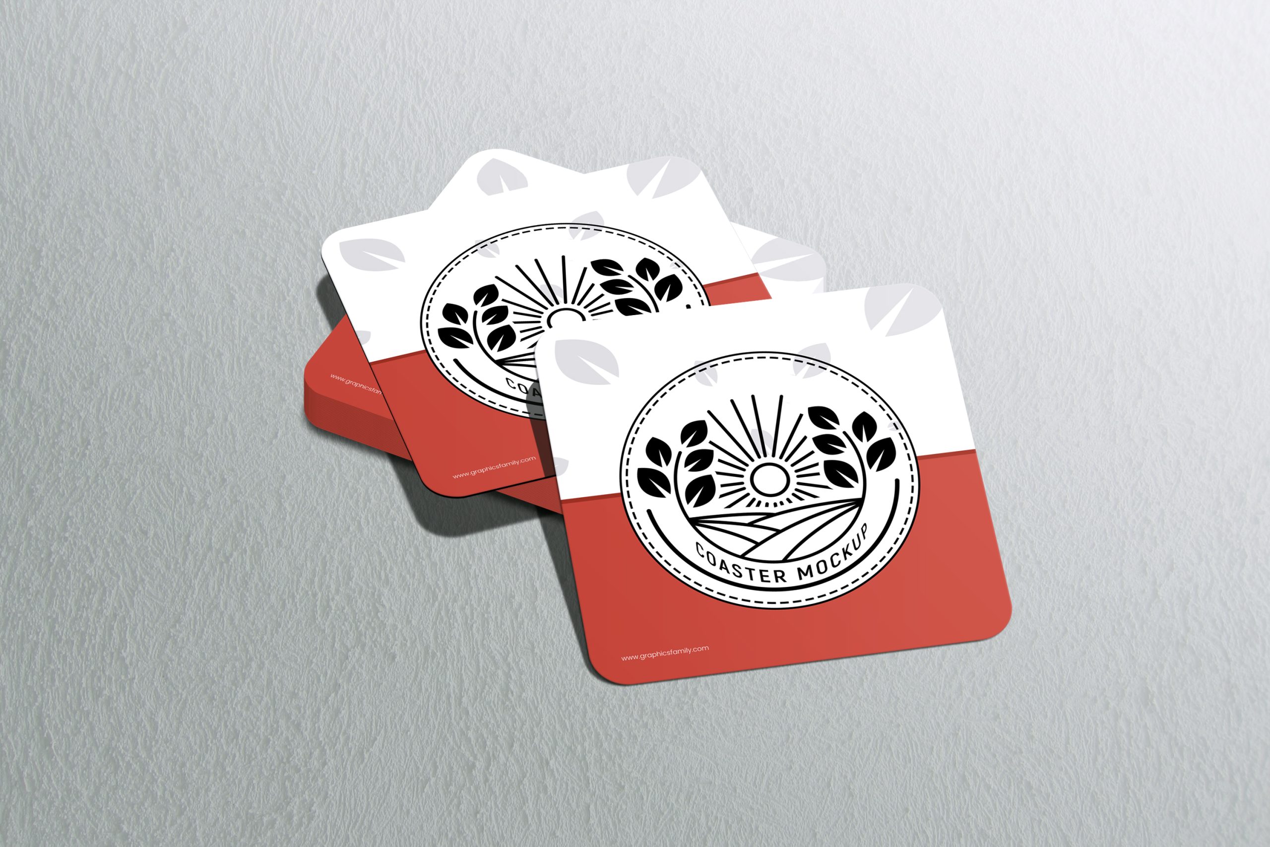 Stack of white square coasters. Mock up template for your design