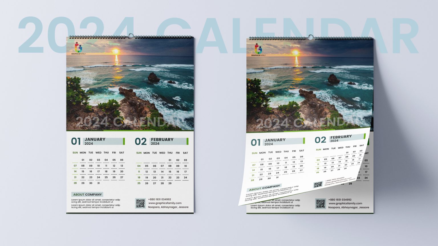 Wall Calendar Design 2024 Free PSD GraphicsFamily