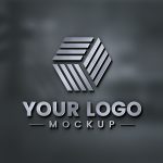 Metal Finish 3D Logo Mockup On Dark Glass Wall by GraphicsFamily