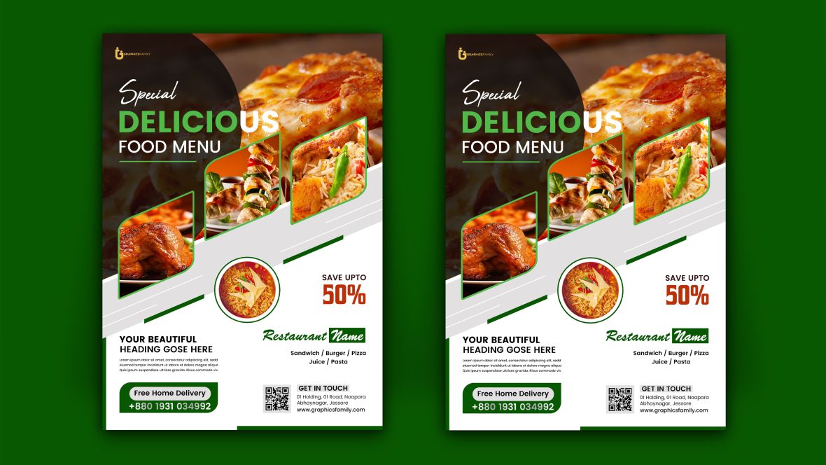 Creative Restaurant Food Flyer Design Template GraphicsFamily Creative Restaurant Food Flyer Design Template GraphicsFamily