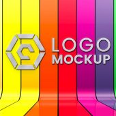 3D Realistic Logo Mockup on Colorful Wall Background