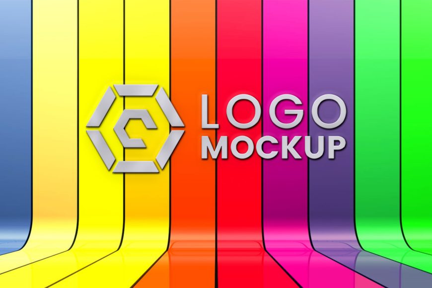 3D Realistic Logo Mockup on Colorful Wall Background