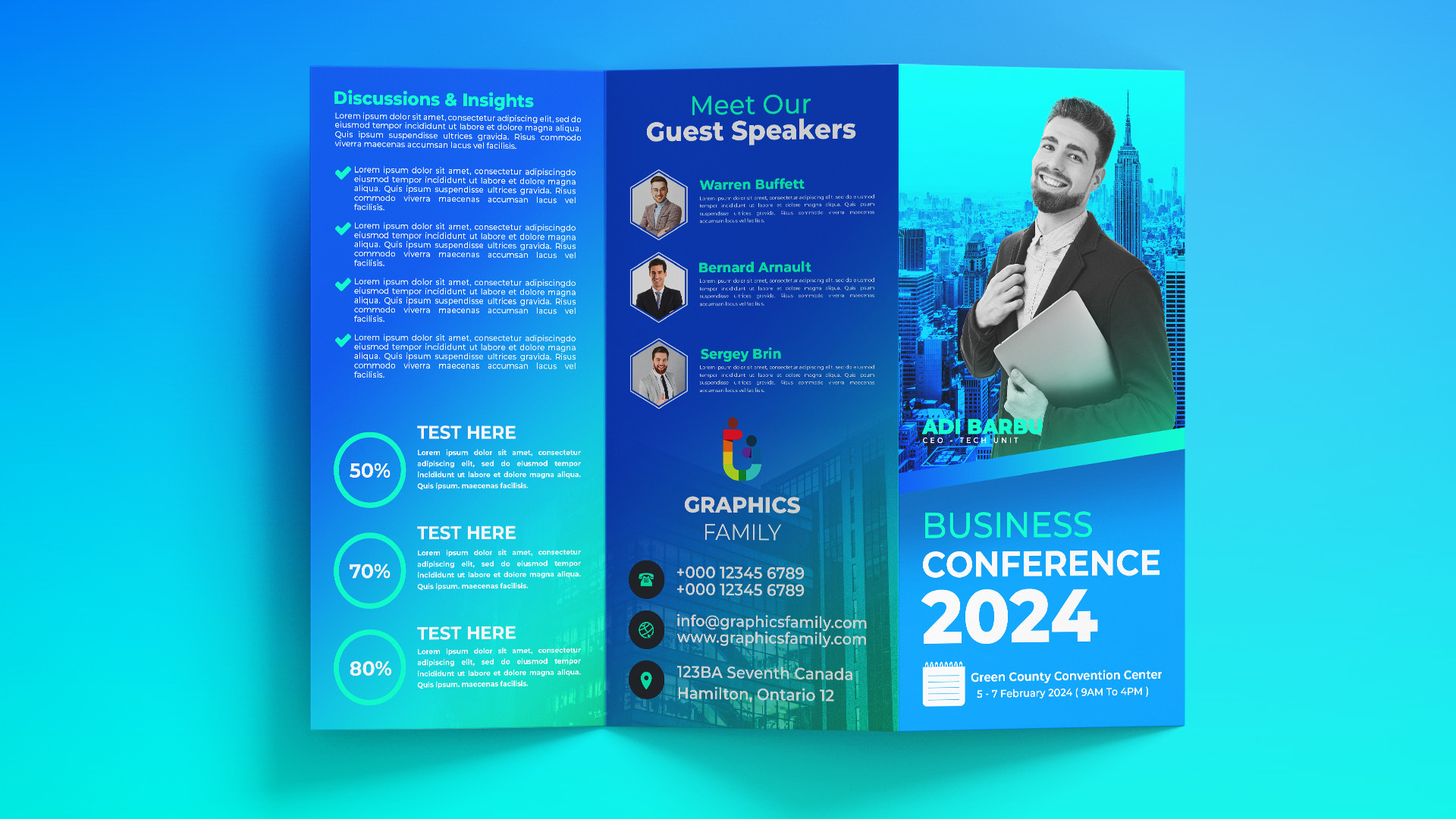 Business Conference 2024 Trifold Design GraphicsFamily