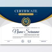 Elegant blue and gold diploma certificate vector image