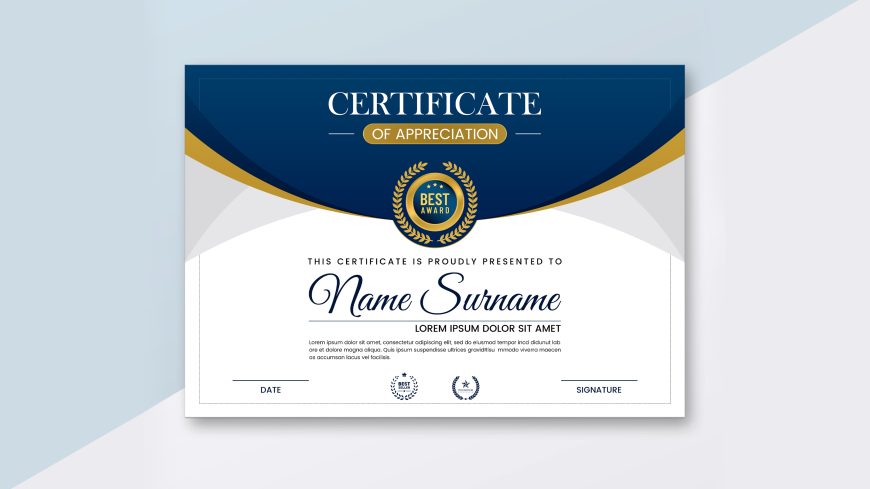 Elegant blue and gold diploma certificate vector image