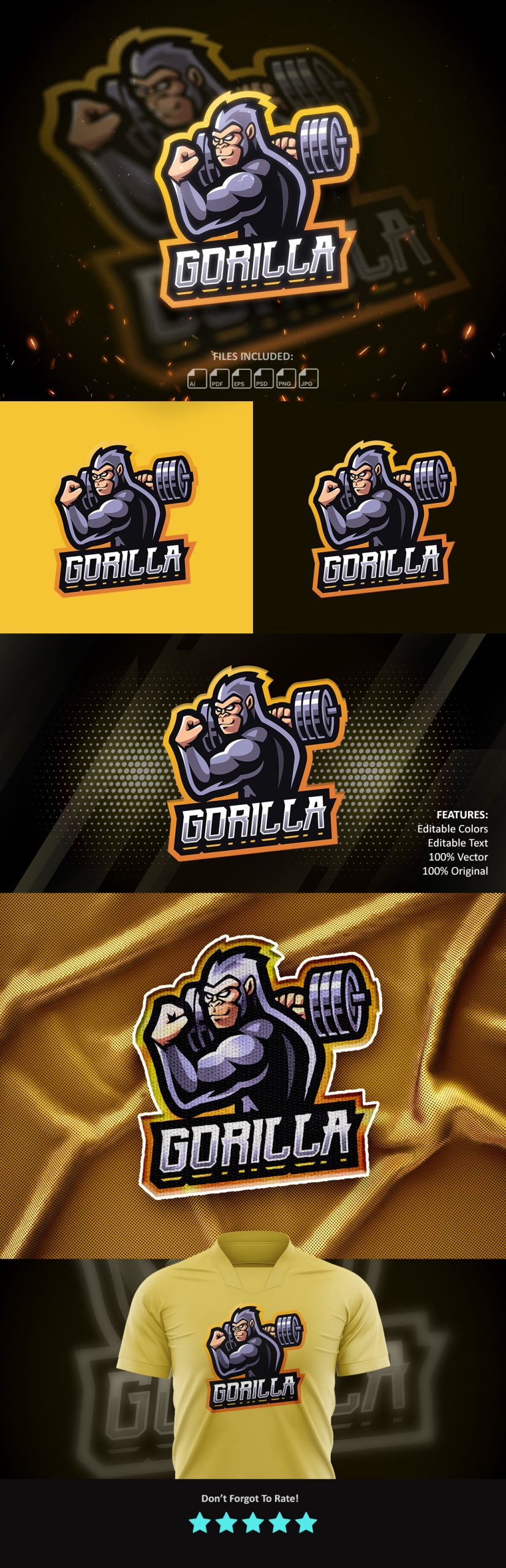 Gorilla Gym Esport Mascot Logo Template