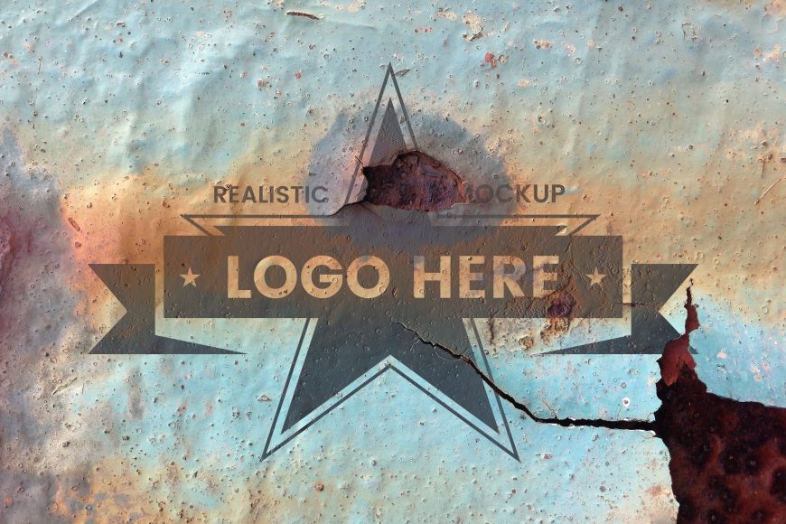 Free Download Photorealistic rusty metal logo mockup