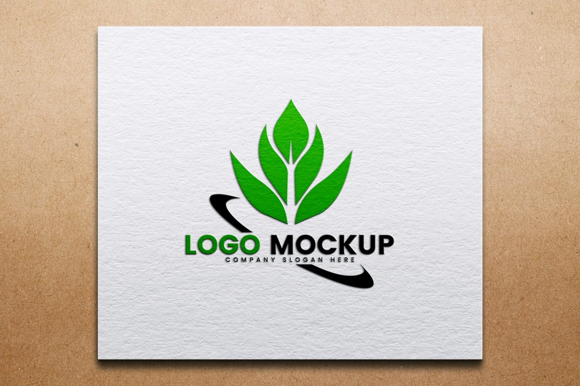 Realistic embossed logo mockup on craft paper by GraphicsFamily