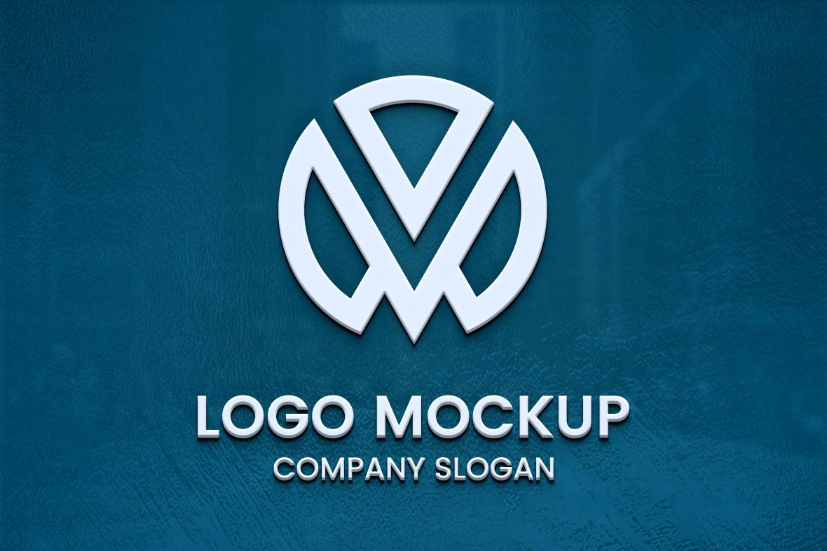 White 3D Logo Mockup on Blue Surface