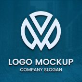 White 3D Logo Mockup on Blue Surface