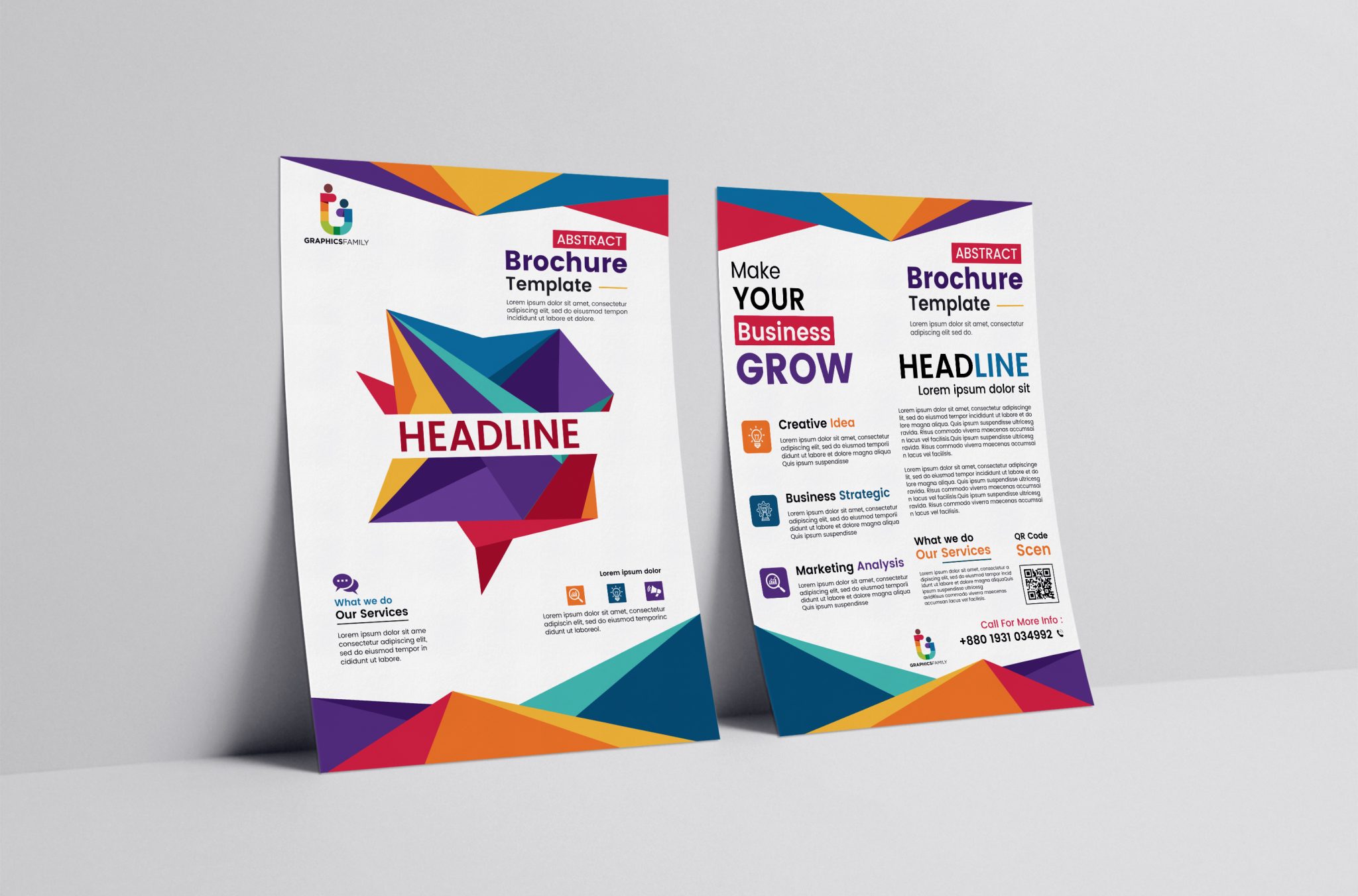 Free Abstract Brochure Template Front and Back – GraphicsFamily