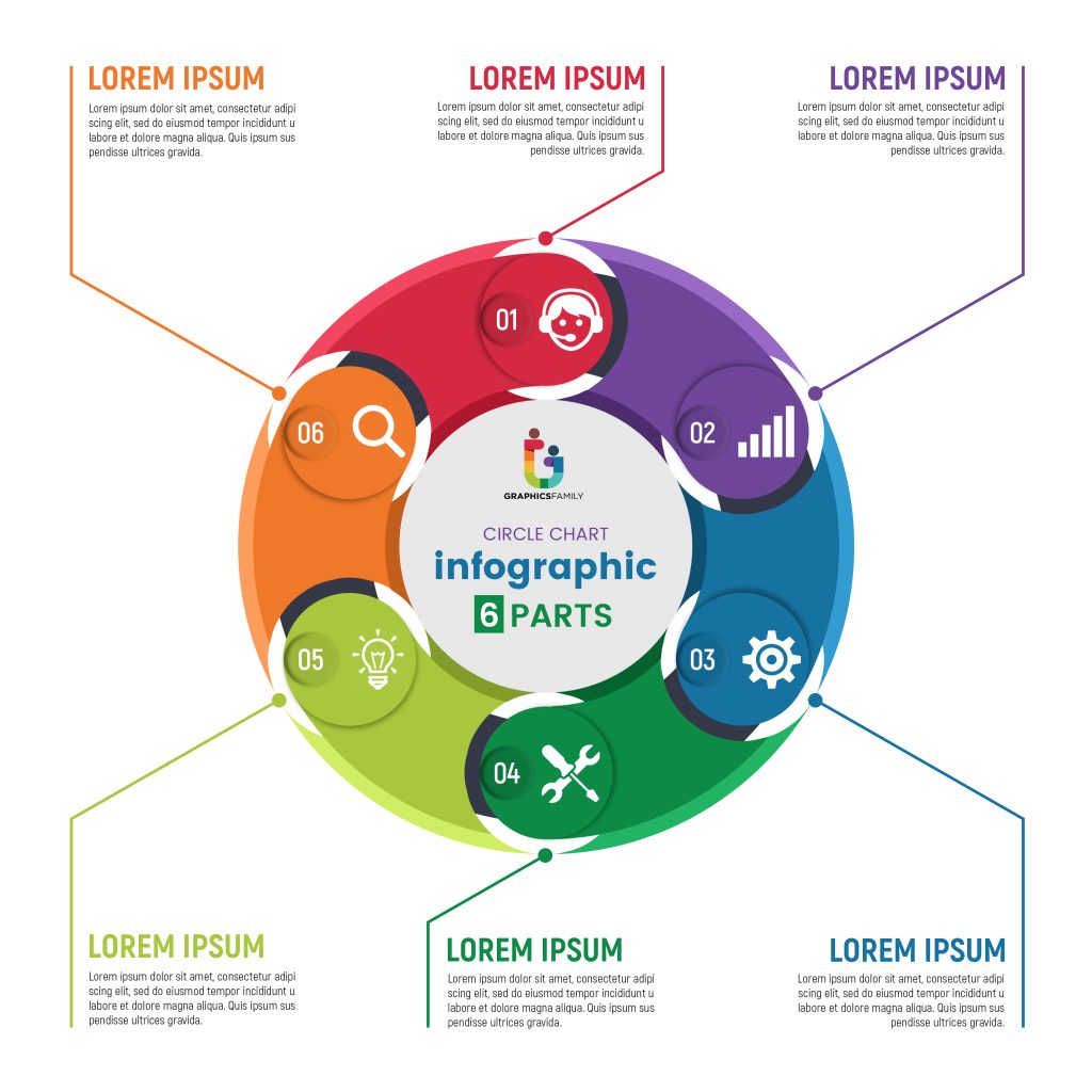 Circle chart infographic template with 6 parts vector image ...