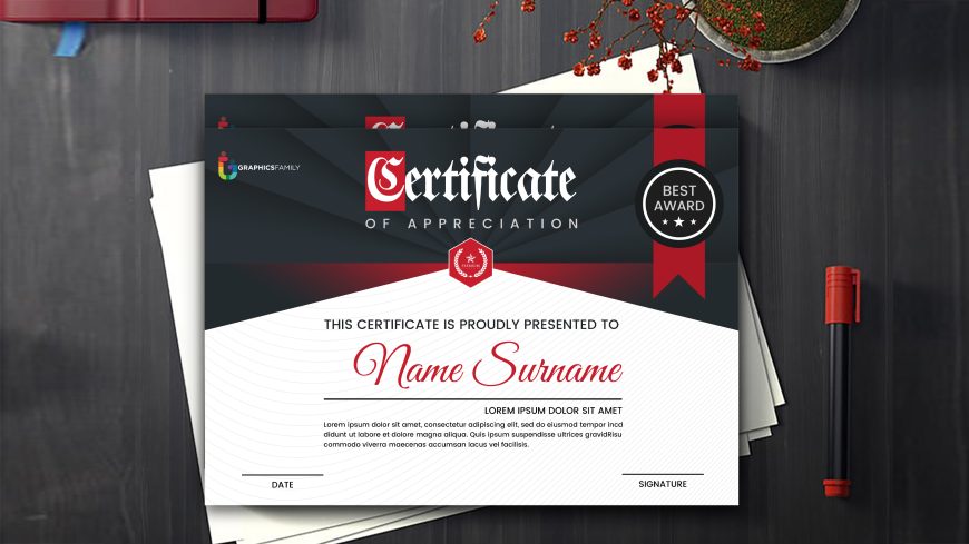 Free Psd Creative Award Certificate Template Design