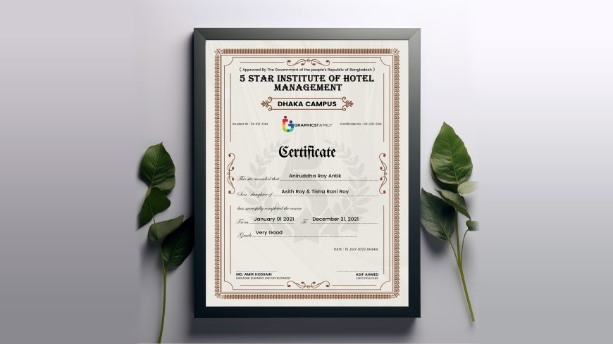Hotel Management & Tourism Training Certificate Template Design