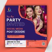 Party invited social media post design template vector image