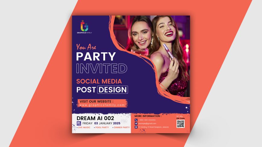 Party invited social media post design template vector image