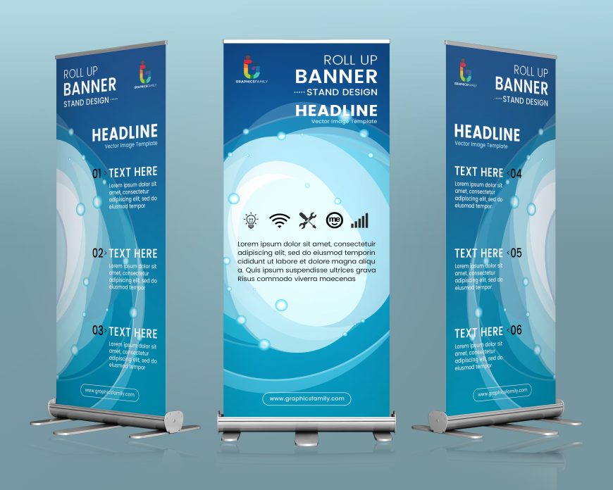 Roll up banner stand design vector image