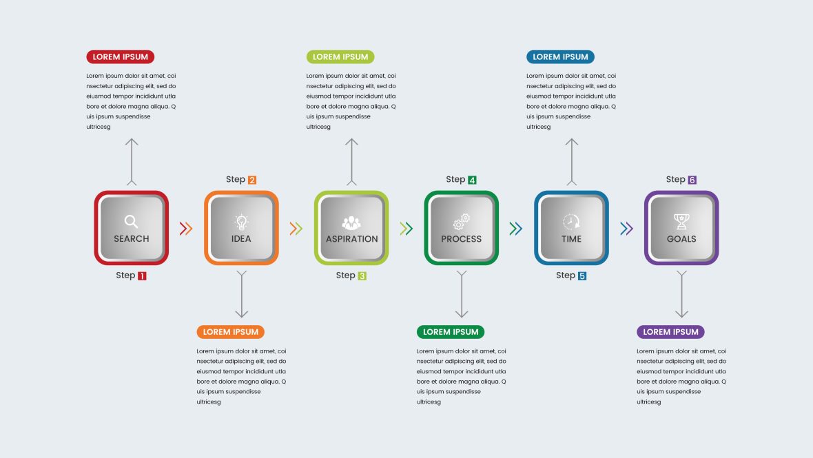 Six steps infographics with main option business