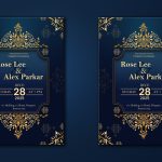 Wedding Invitation Card  With Gold Floral Background Template PSD