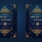 Wedding Invitation Card  With Gold Floral Background Template PSD