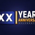 XX years anniversary logotype with blue vector image