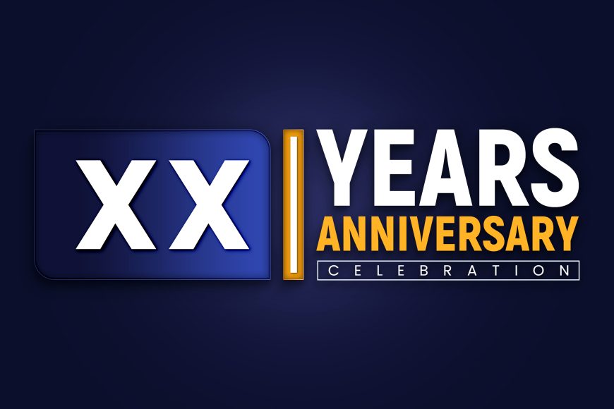XX years anniversary logotype with blue vector image