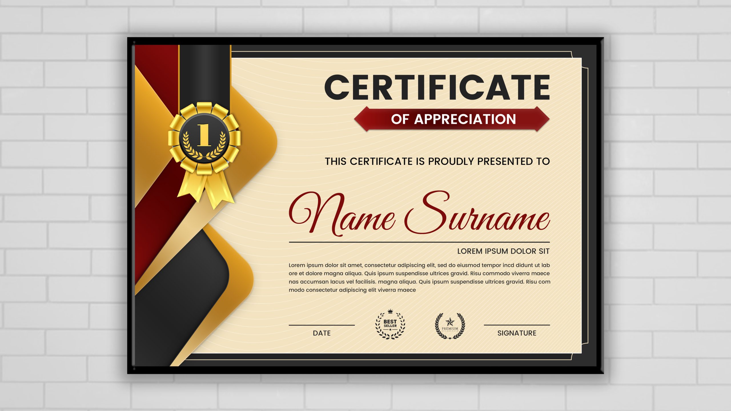 Elegance Horizontal Certificate With Vector Photoshop Template 02