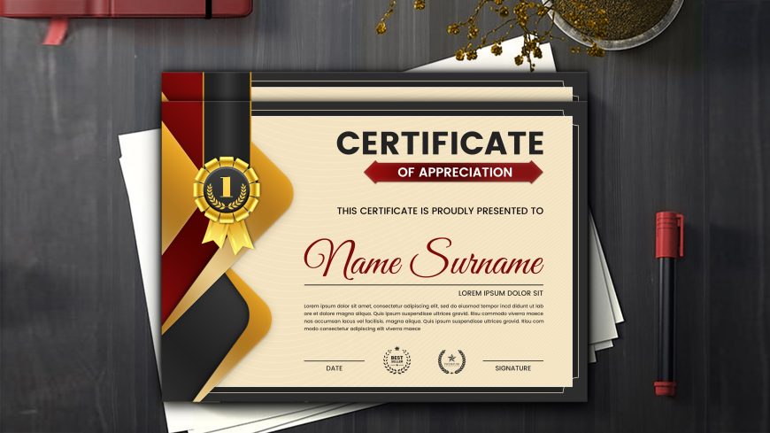 Elegance Horizontal Certificate With Vector Photoshop Template 03