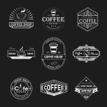 Set coffee logo vintage label blackboard template