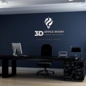 Professional 3D Minimalist Office Logo Mockup on Room Wall